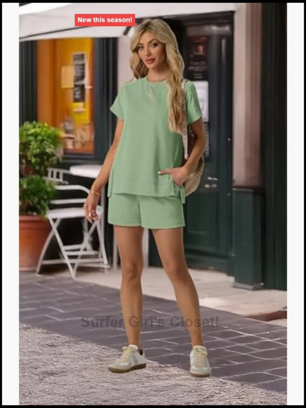 2 Piece Shorts Set with Pocket High Waist Side Split Summer Lounge Travel